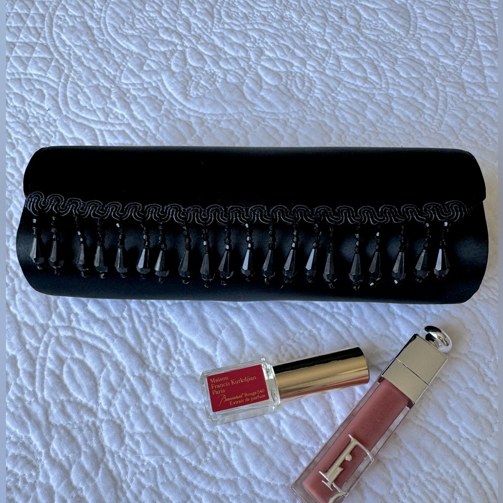 MAC Cosmetics Limited Edition Black Satin Beaded Clutch